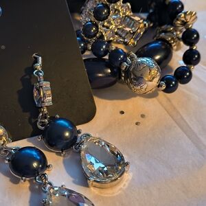 Elegant Navy Bead and Crystal Drop Earrings - Women Jewelry